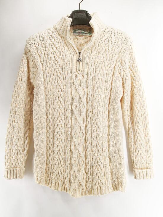 arancrafts Sweaters - Arancrafts Unisex M Cream Cable Knit 1/4 Zip Sweater Merino Wool Ireland